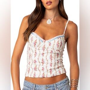 EDIKTED Indira Floral Lace-up Corset Camisole Size Large